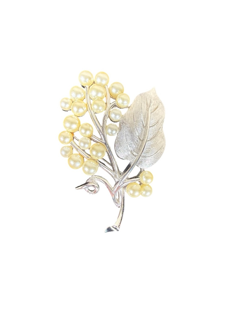 Trifari Pearl Cluster Leaf Brooch